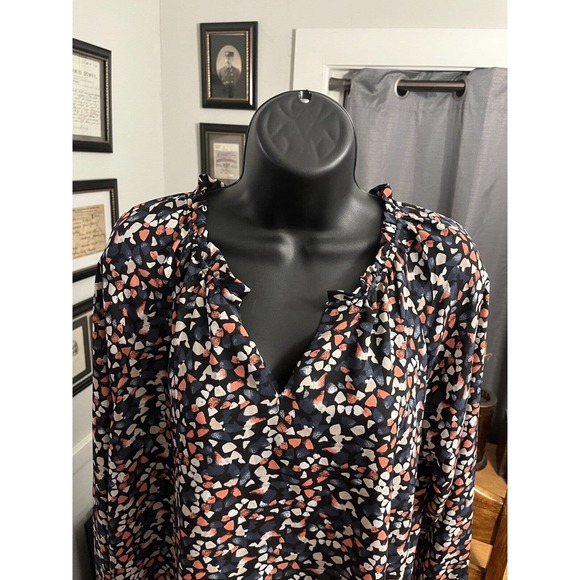 C&C CALIFORNIA Pink & Navy Speckled Peasant Boho V Neck Blouse Top Size XL EUC - Picture 6 of 10